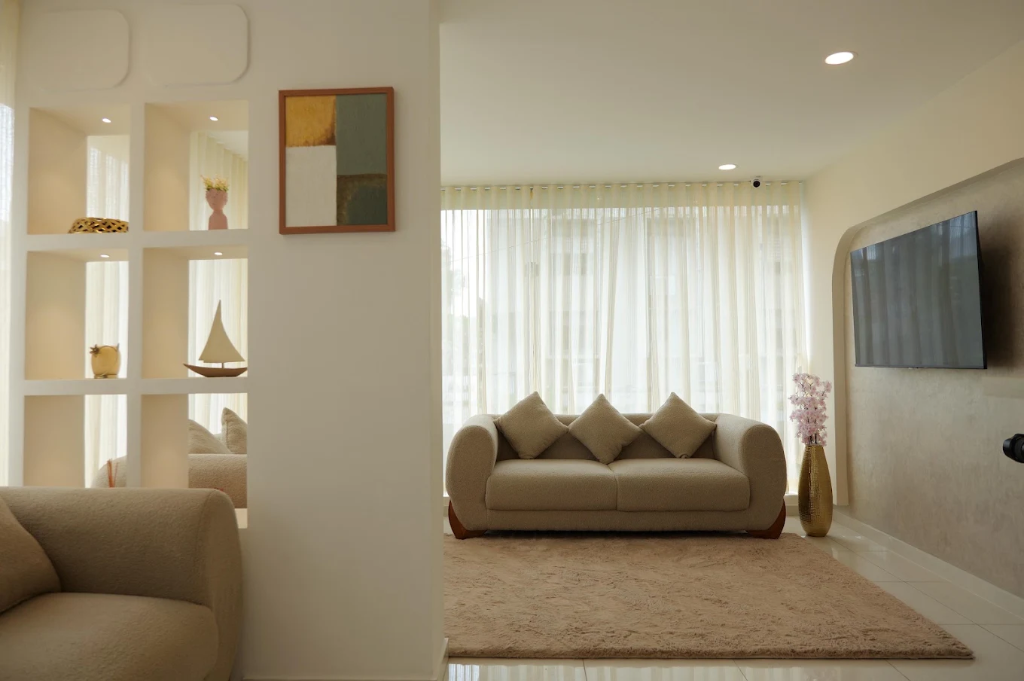 Patient waiting lounge with boutique seating and elegant decor